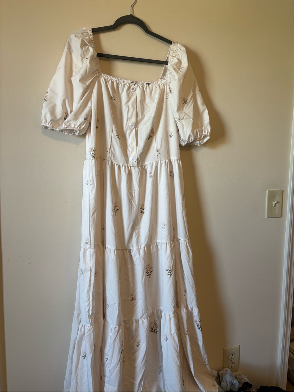 Shein cream Floral Puff-Sleeve Maxi Dress 2X